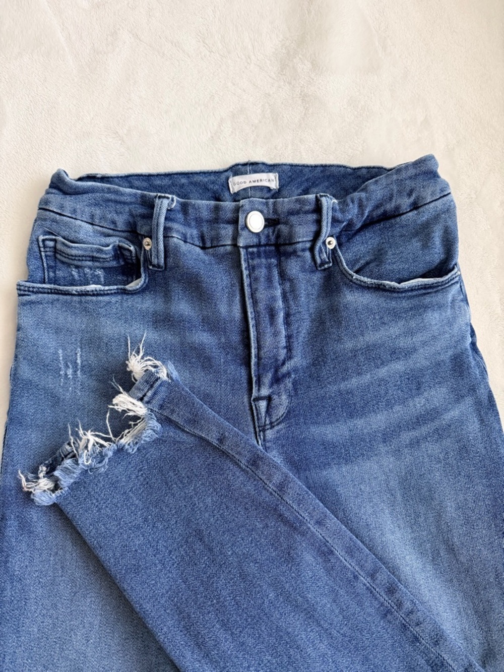 Good American Medium Blue High-Rise Distressed Jeans